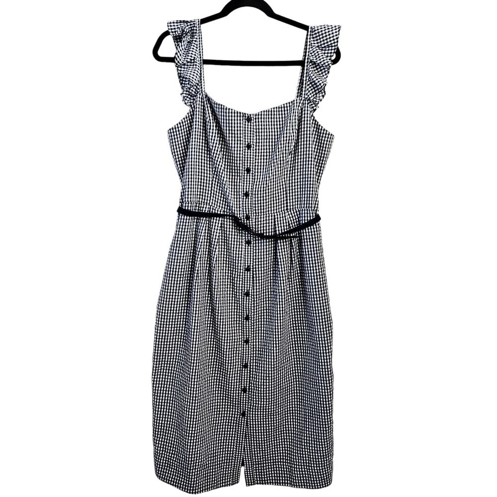 Gal Meets Glam Carly Navy Blue Gingham Plaid Dress Size 16 NWT Belted Retro